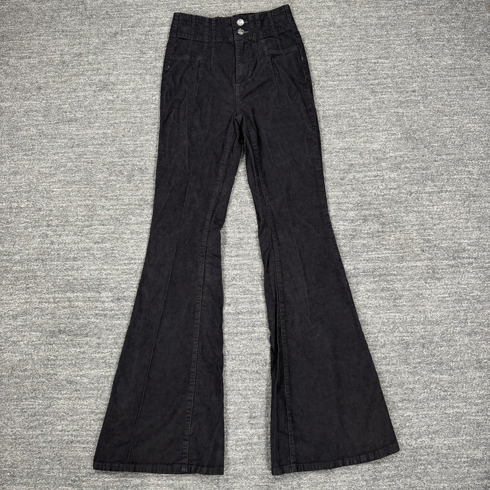 Free People We The Free Jayde Corduroy High Rise Flare Pants Women 26 Black Boho